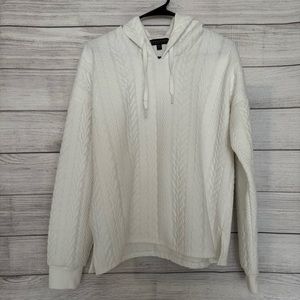 PJ Salvage Pullover Drawstring Hooded Cable Knit Lounge Top, Ivory Size: M